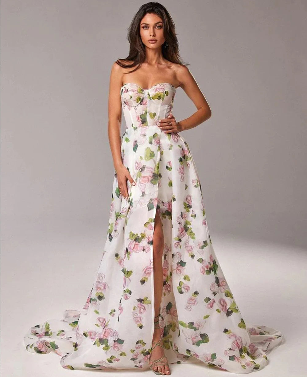 Strapless Floral Corset Gown