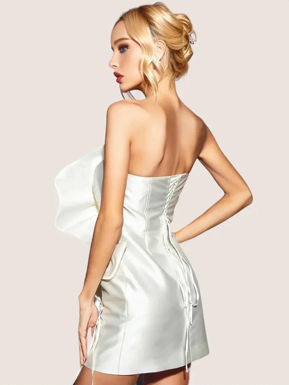 Strapless Floral Satin Mini Dress