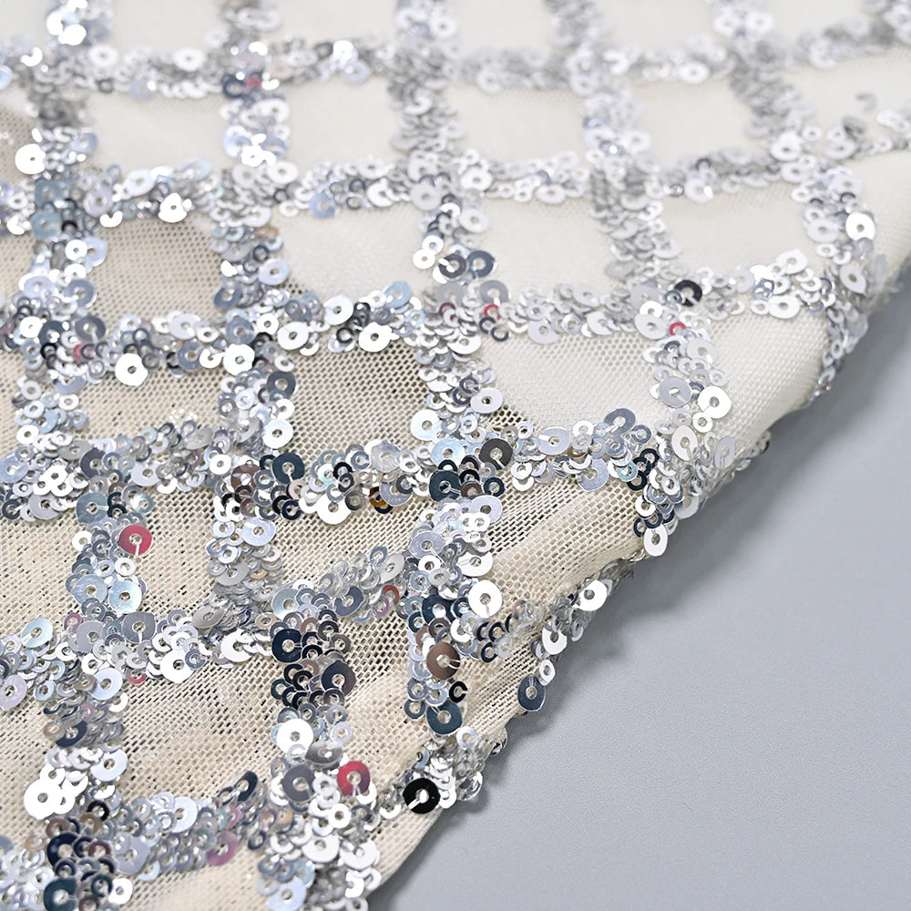 Feather Trim Sequin Midi Dress