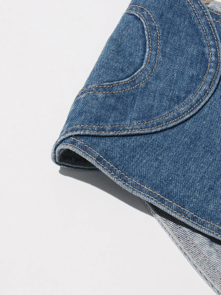 Denim Heart Cut-Out Two-Piece Set