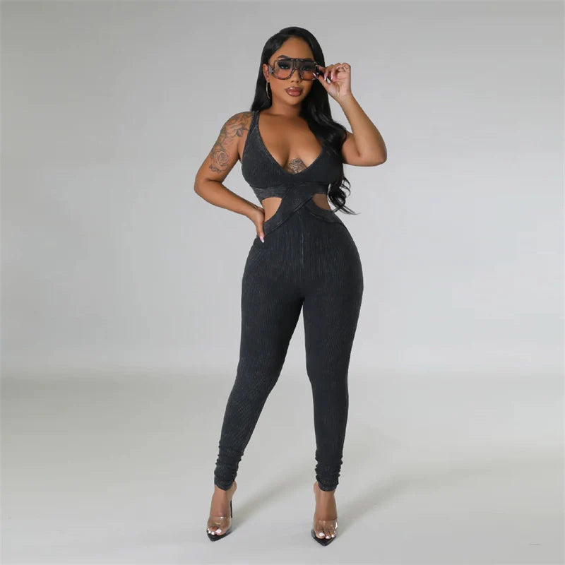 Ribbed Cut-Out Bodycon Jumpsuit