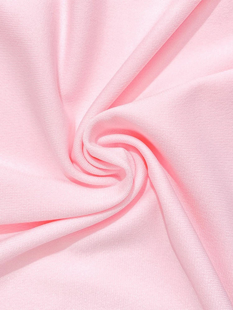 Elegant Pink High-Neck Maxi Dress with Floral Detail