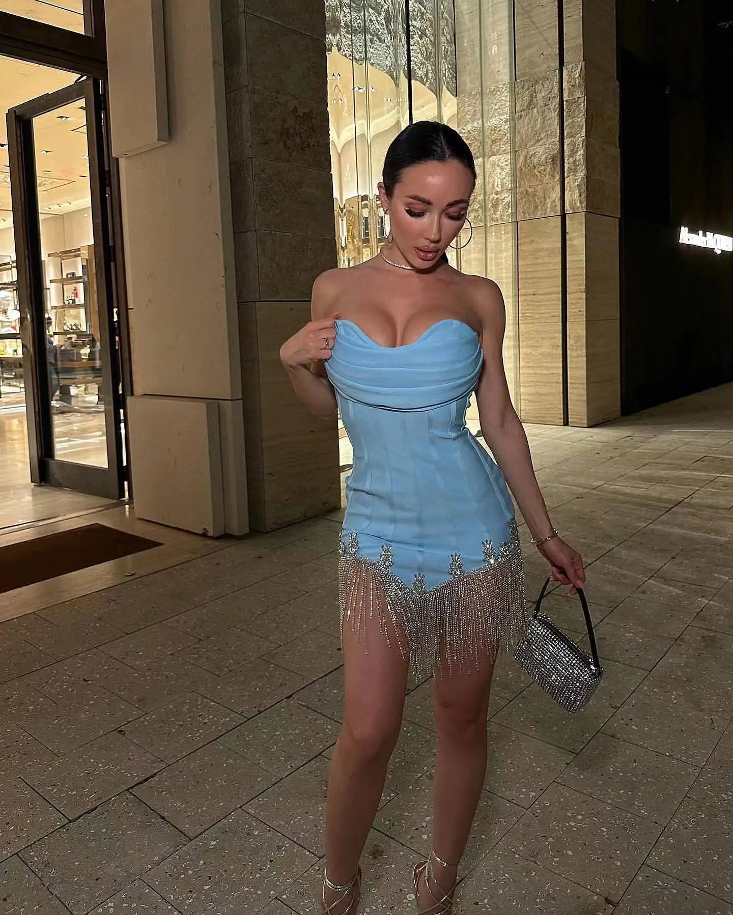 Crystal Fringe Corset Mini Dress