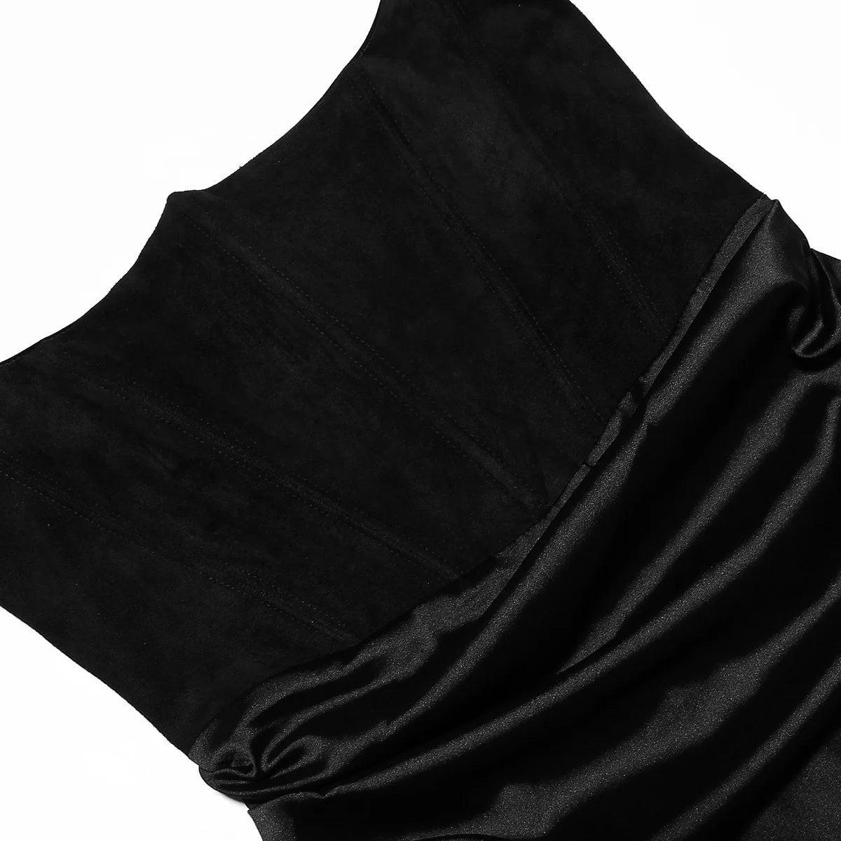 Black Strapless Satin Gown | Corset Bodycon Maxi Dress, Draped Waist Detail