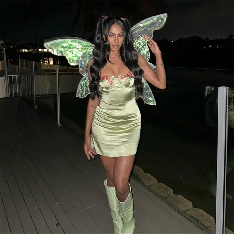 Floral Trim Satin Mini Dress