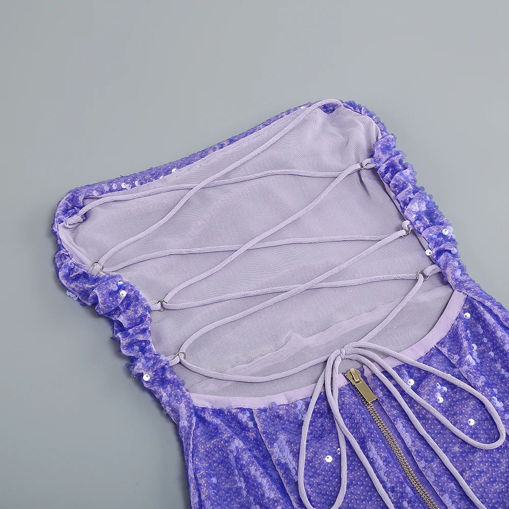 Purple Sequin Lace-Up Back Maxi Dress