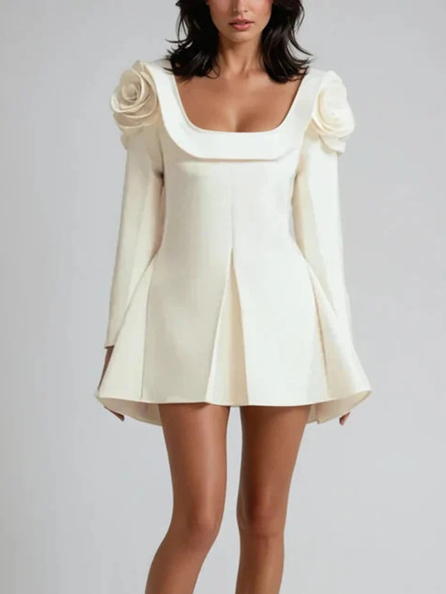 Floral Shoulder Square-Neck Mini Dress