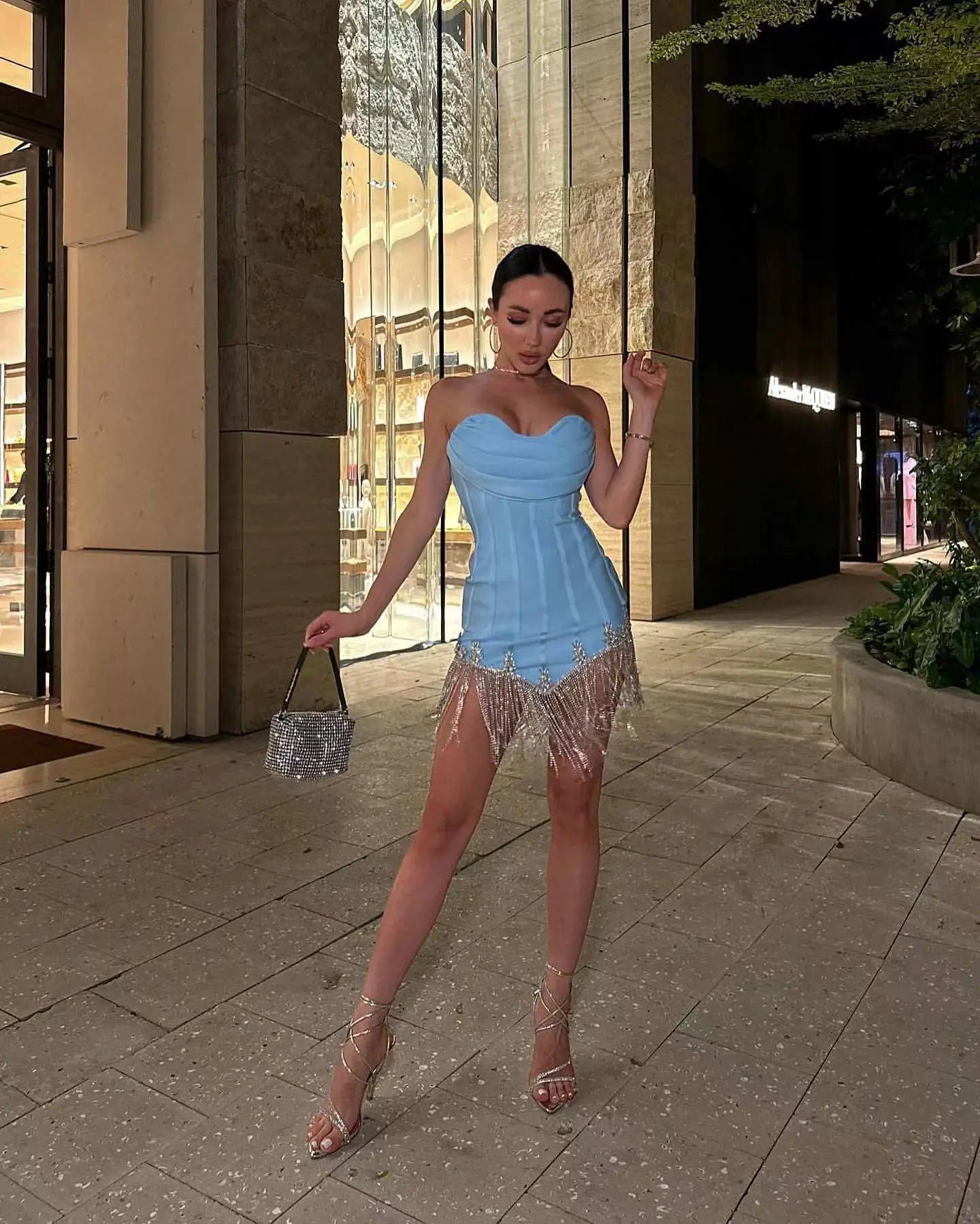 Crystal Fringe Corset Mini Dress