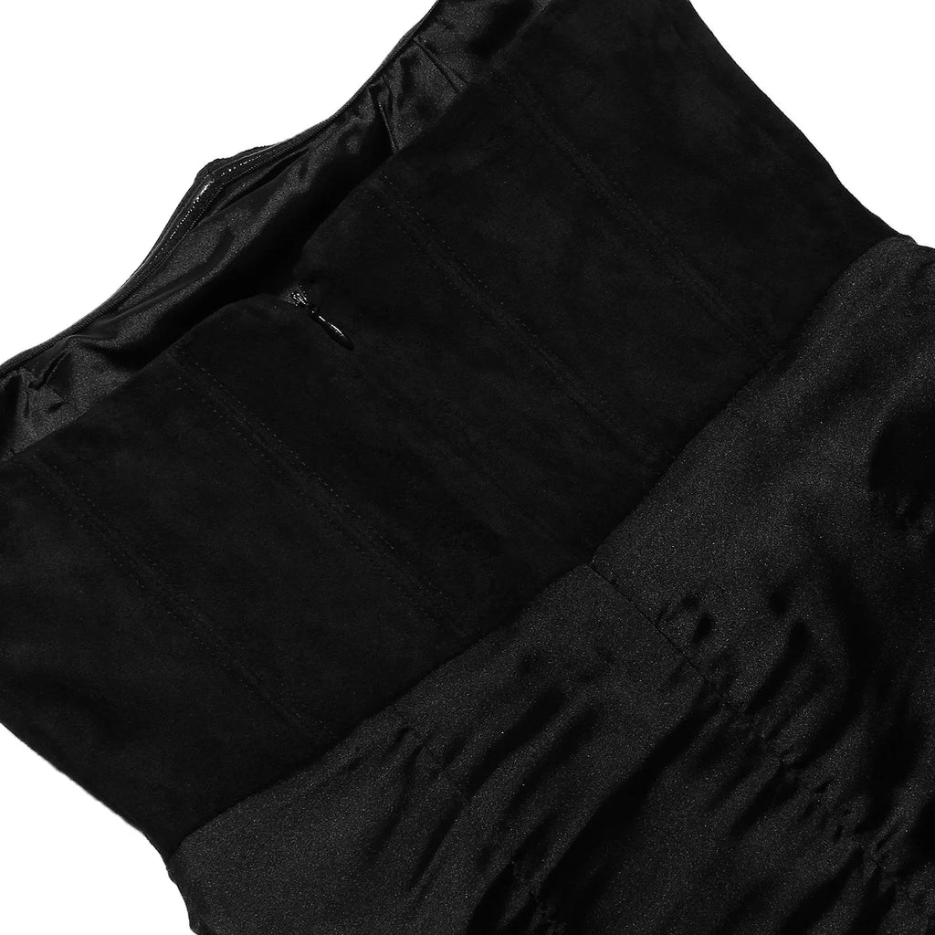 Black Strapless Satin Gown | Corset Bodycon Maxi Dress, Draped Waist Detail