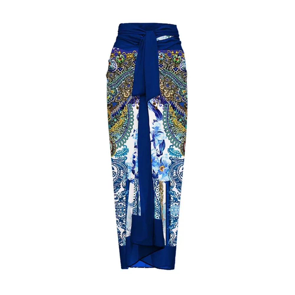 Floral One-Shoulder Swimsuit & Sarong Set