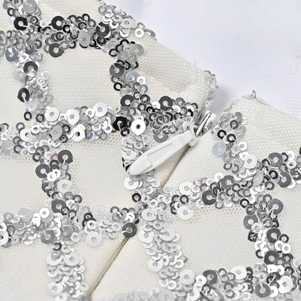 Feather Trim Sequin Midi Dress