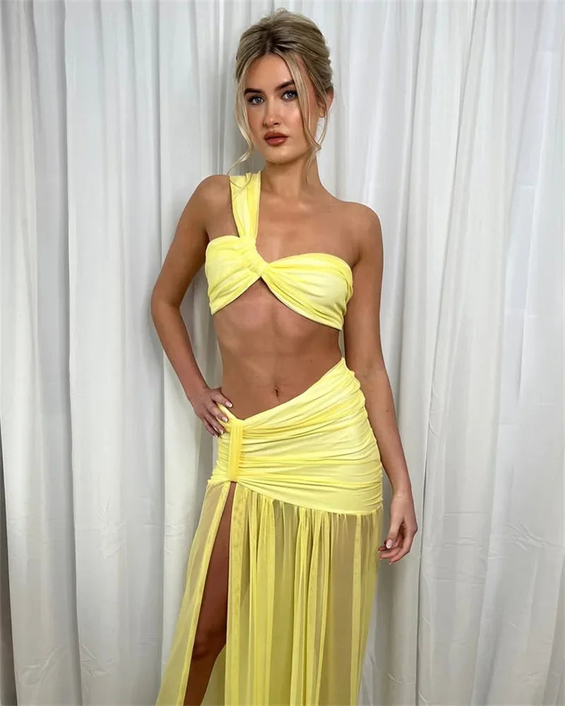 One-Shoulder Ruched Two-Piece Maxi Set