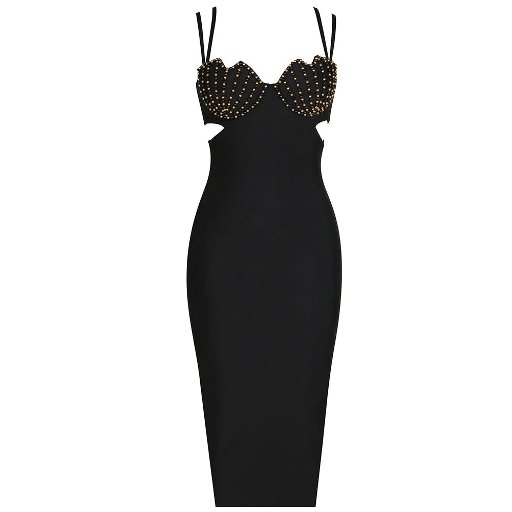 Studded Bust Bodycon Midi Dress