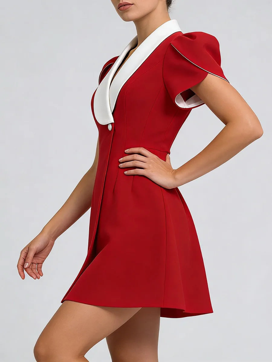 Elegant Contrast Lapel Mini Dress
