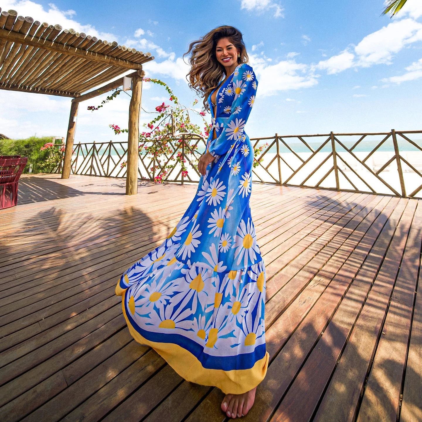 Sheer Printed Maxi Cover-Up Dress