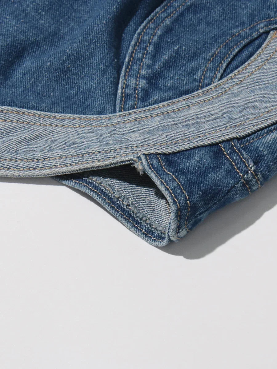 Denim Heart Cut-Out Two-Piece Set