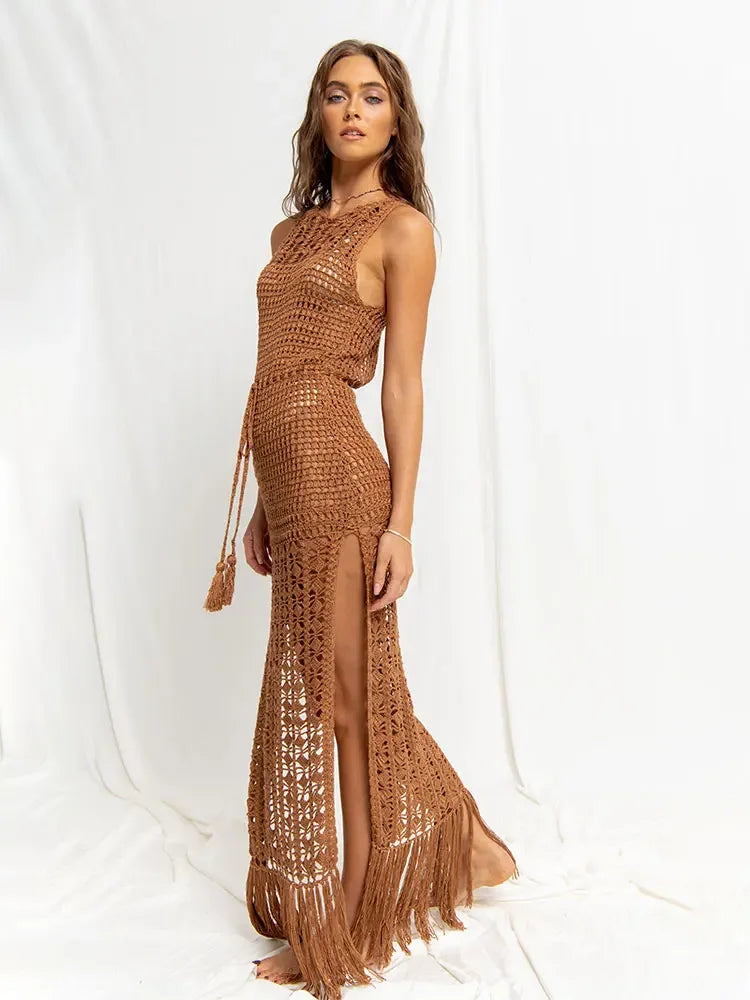 Boho Crochet Fringe Maxi Dress