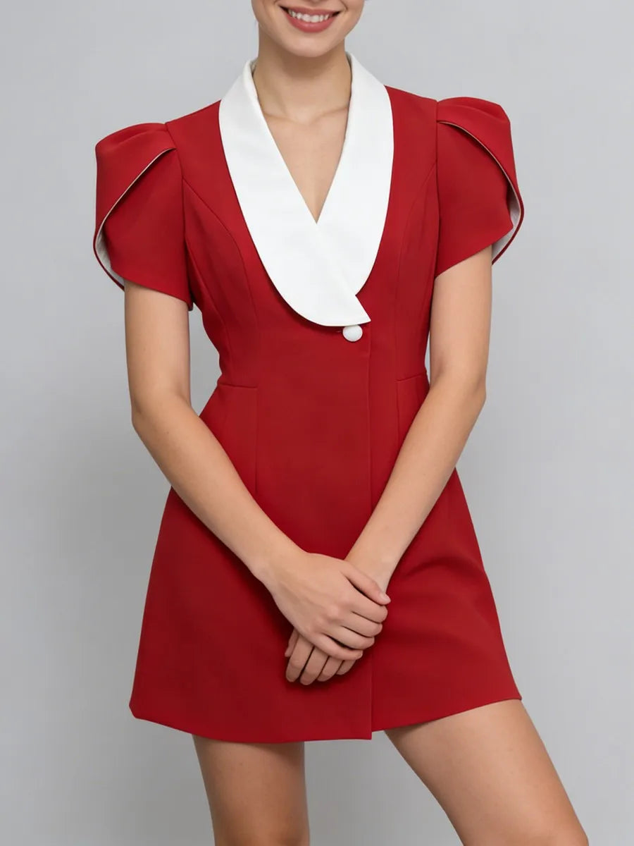 Elegant Contrast Lapel Mini Dress