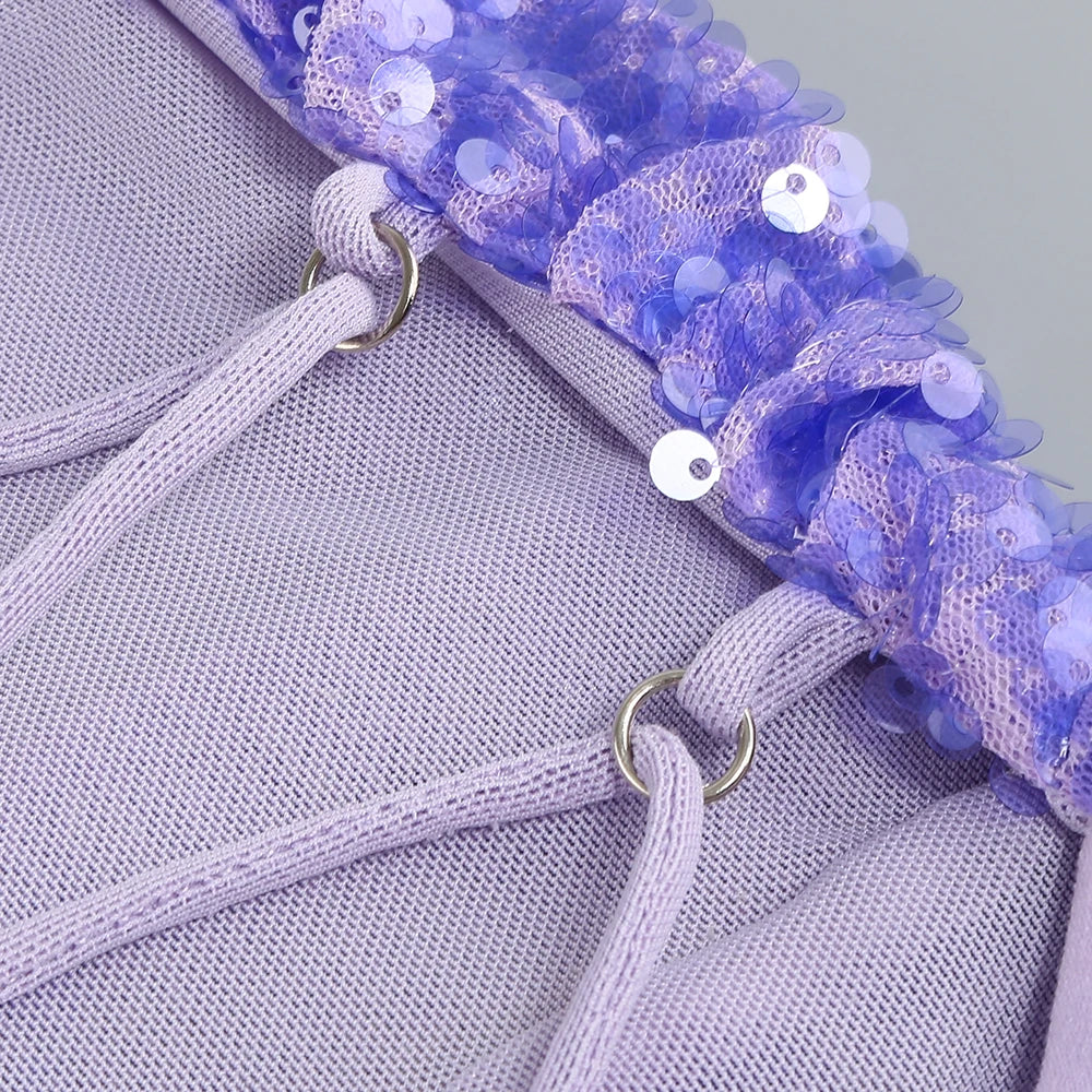 Purple Sequin Lace-Up Back Maxi Dress