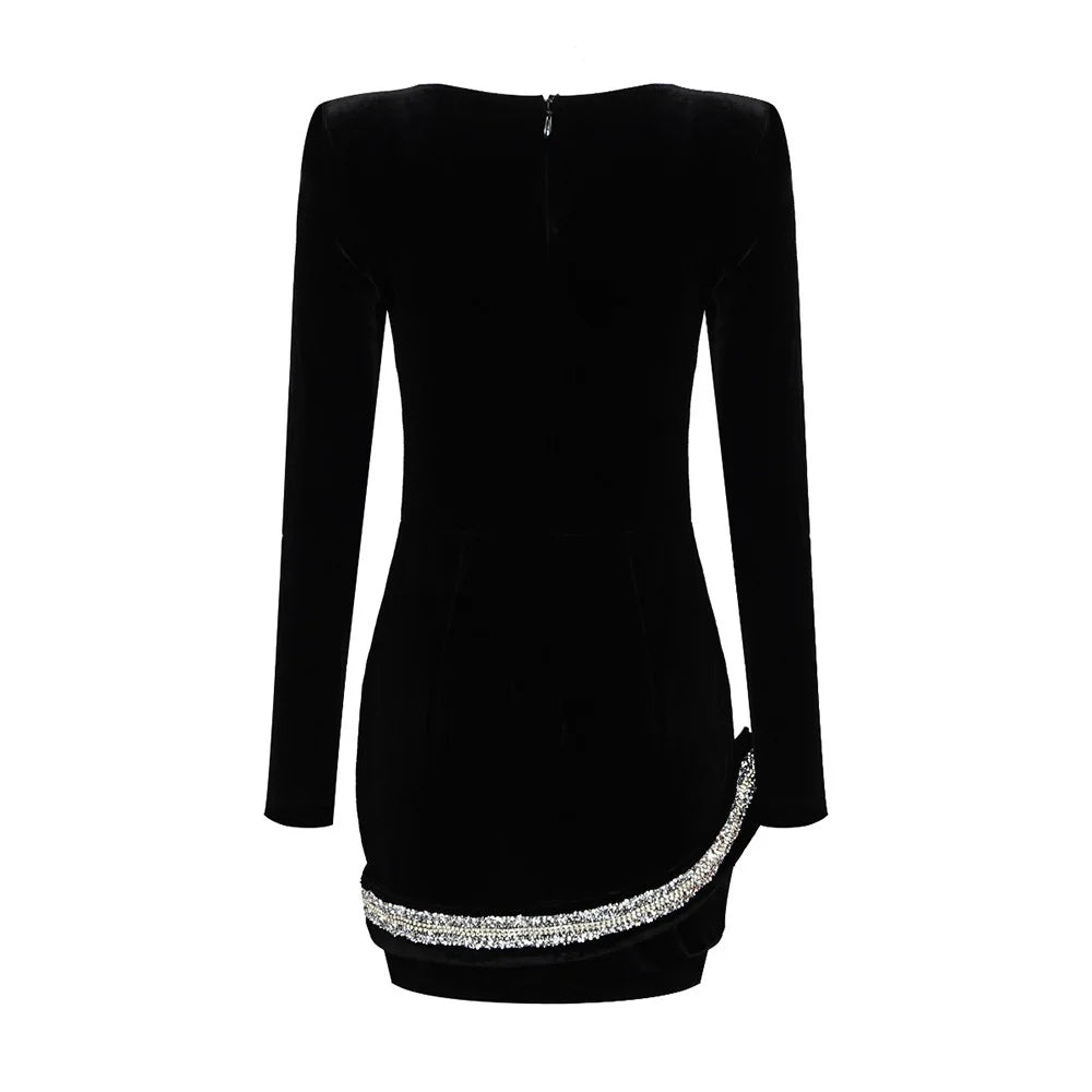 Midnight Crystal Velvet Mini Dress