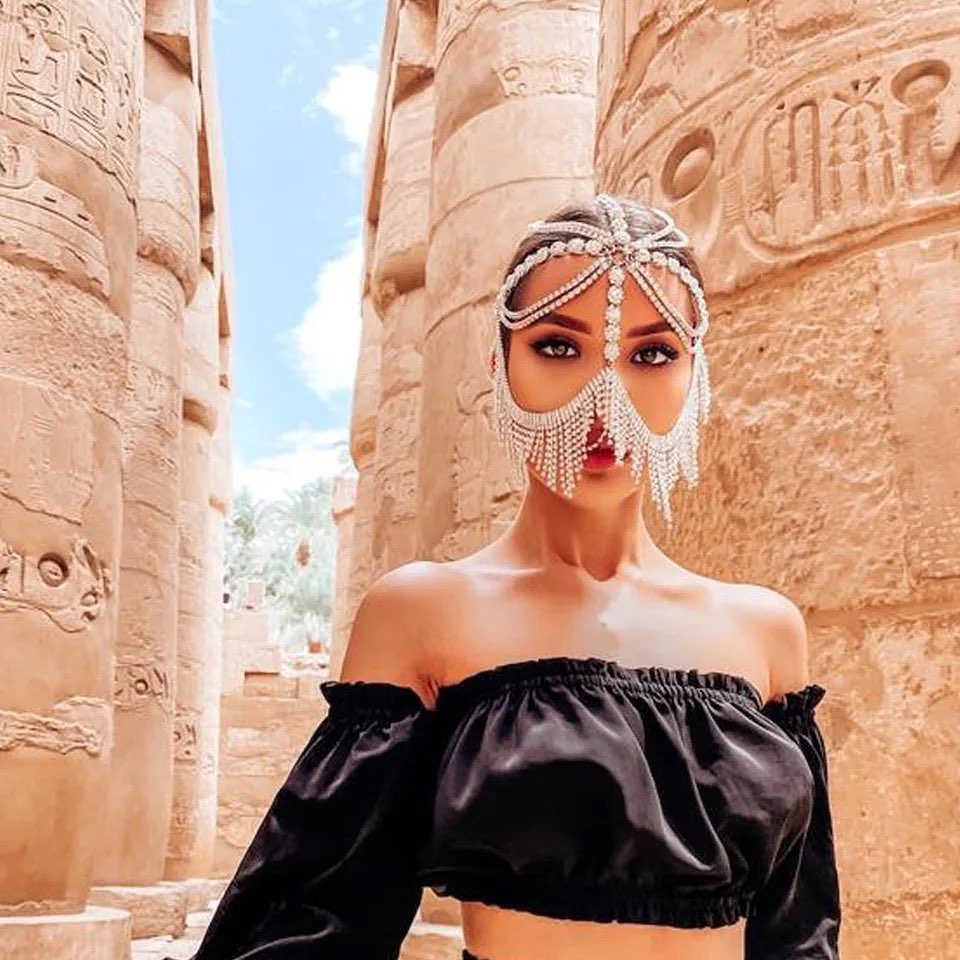 Crystal Headpiece & Veil Face Jewelry | Couture Luxury Statement