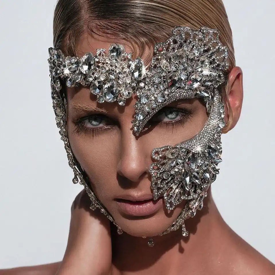 Crystal Embellished Couture Face Accessory | Luxury Statement Piece