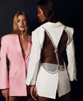 Crystal Rhinestone Backless Blazer Dress | Pink or White MYLINE