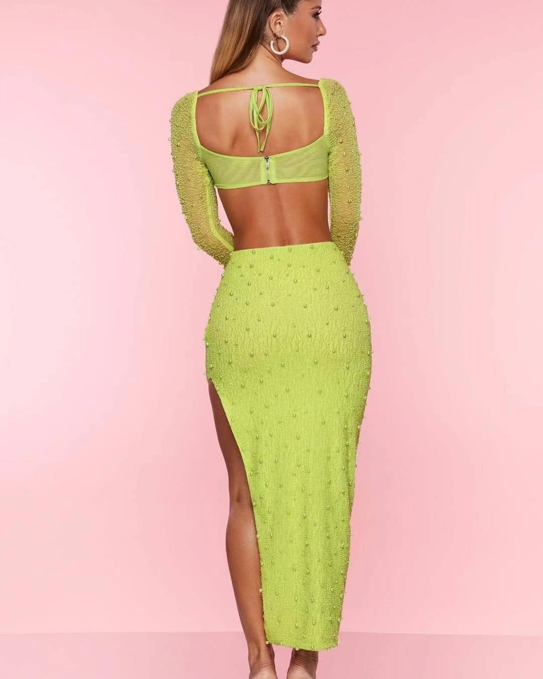 Pearl Embellished Two-Piece Maxi Set