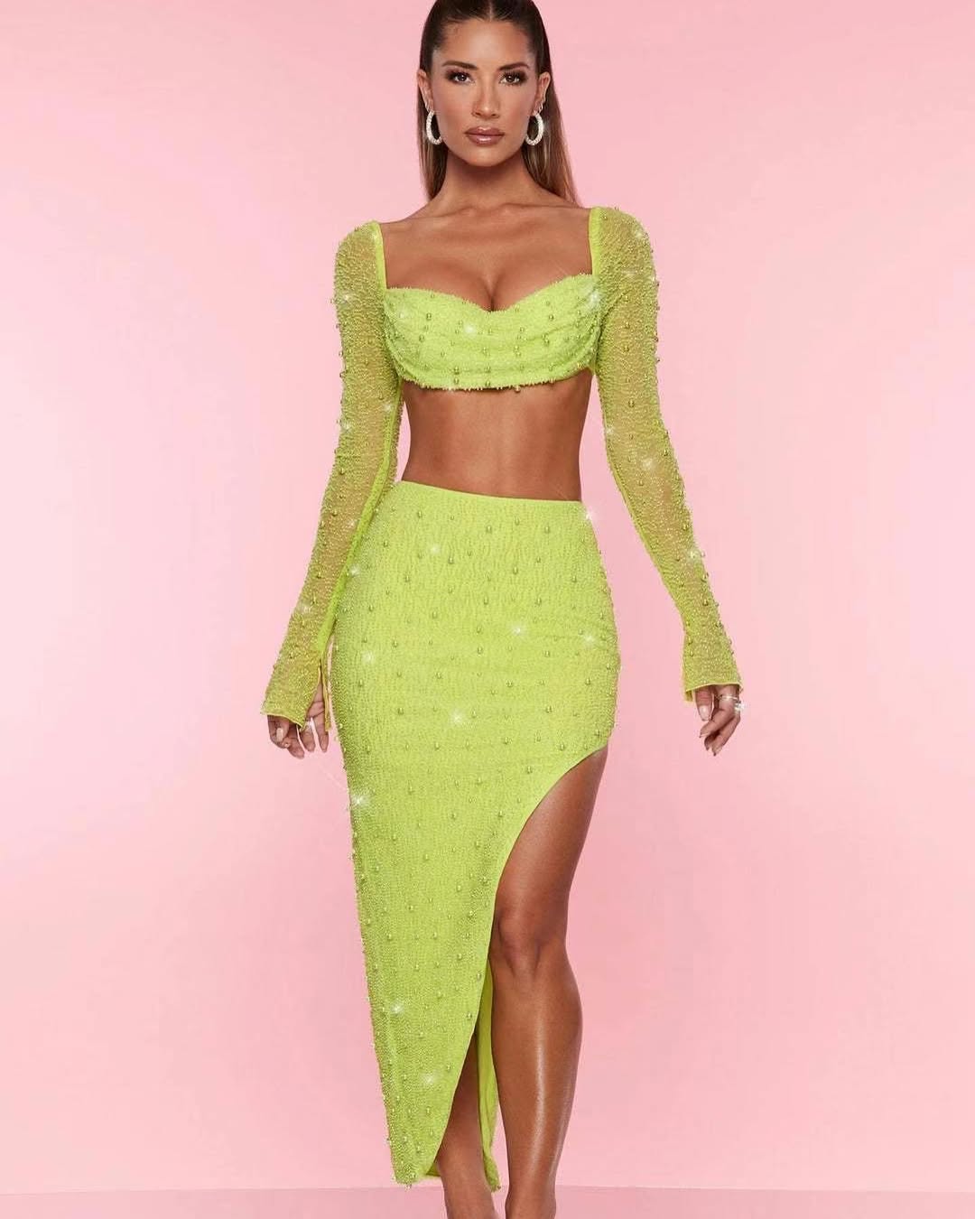 Pearl Embellished Two-Piece Maxi Set