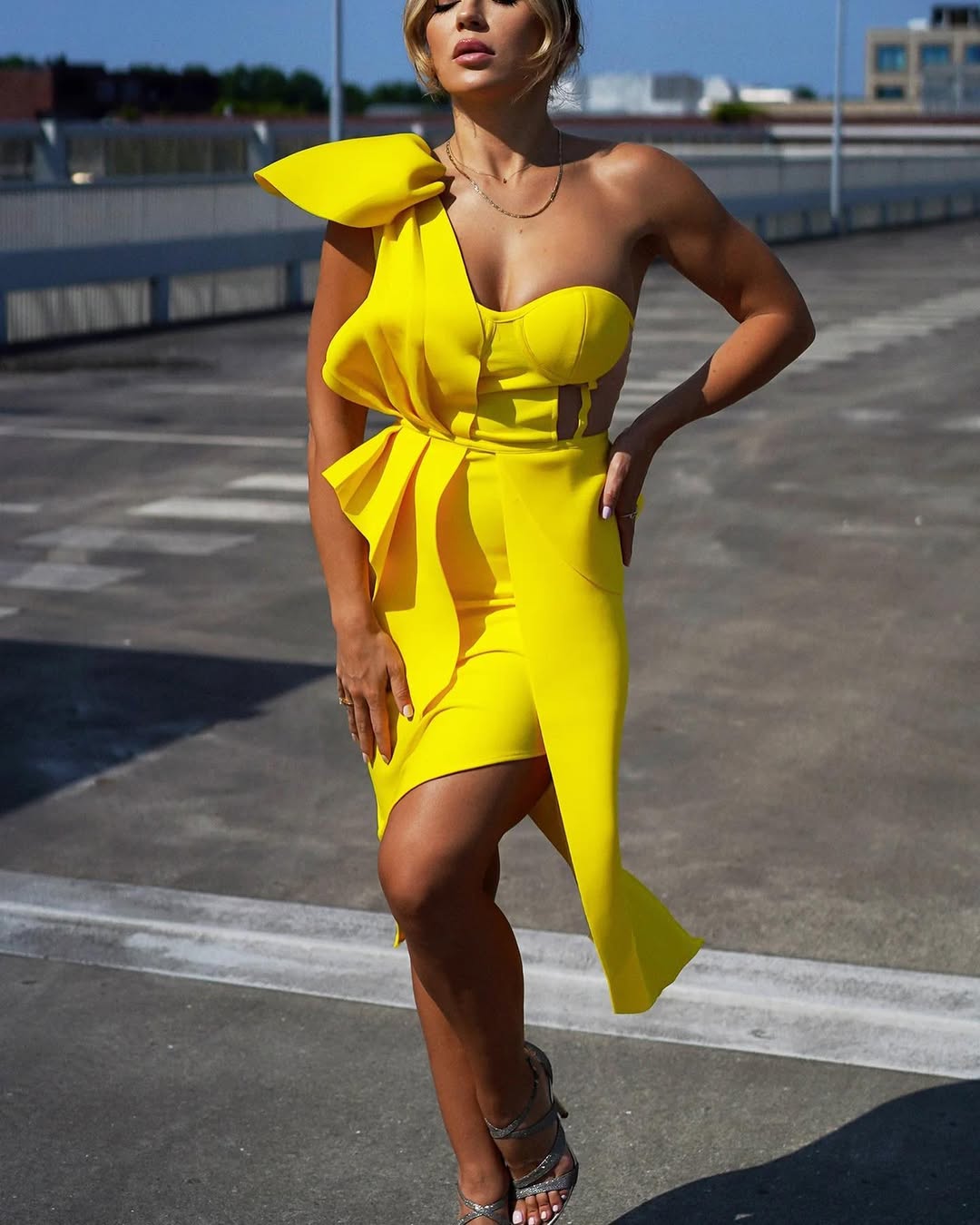 One-Shoulder Asymmetric Midi Dress