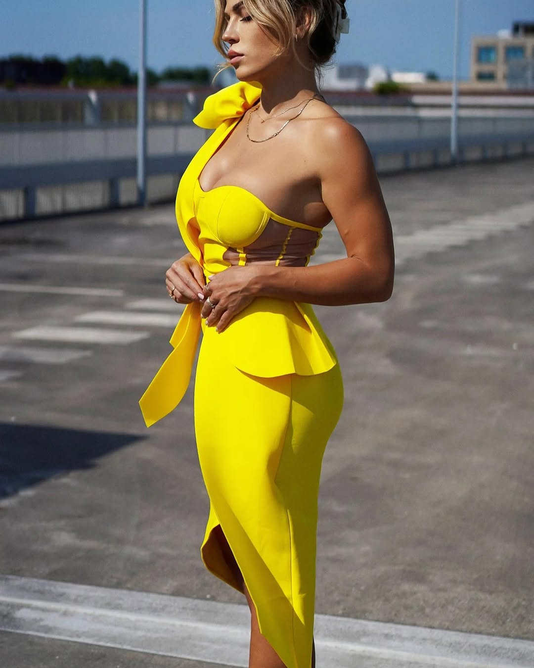 One-Shoulder Asymmetric Midi Dress