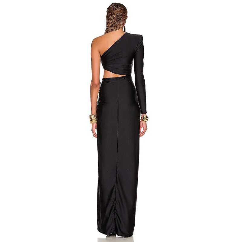 Black One-Shoulder Cut-Out Maxi Dress