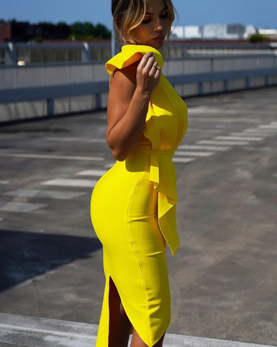 One-Shoulder Asymmetric Midi Dress