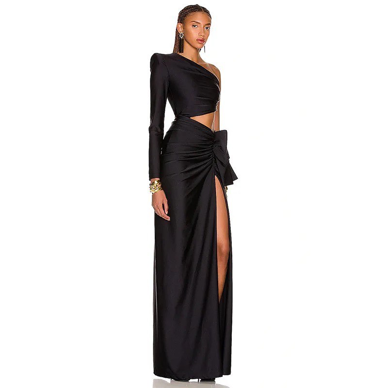 Black One-Shoulder Cut-Out Maxi Dress