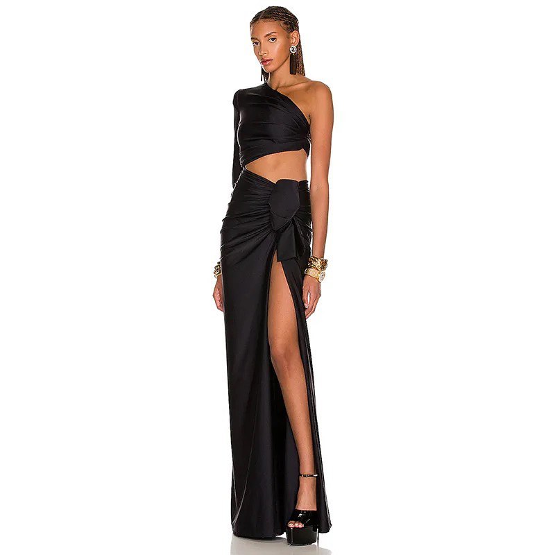 Black One-Shoulder Cut-Out Maxi Dress