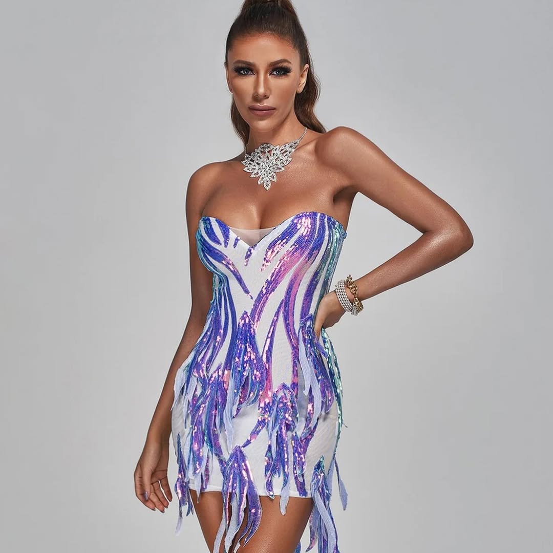 Ocean Flame Strapless Sequin Mini Dress