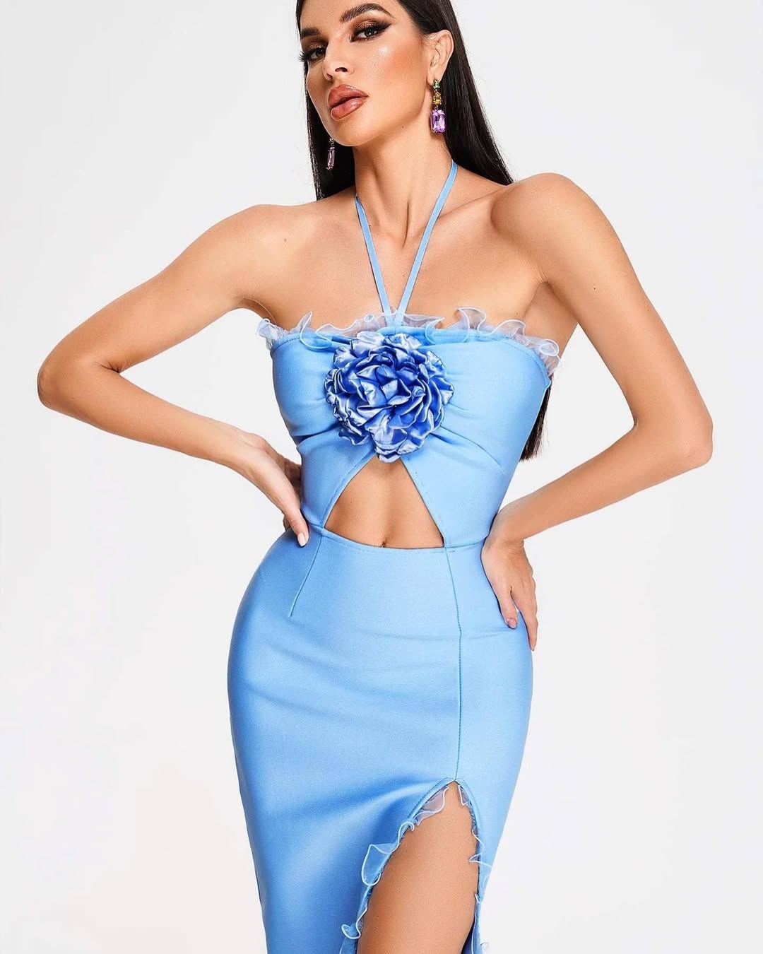 Floral Halter Cut-Out Maxi Dress