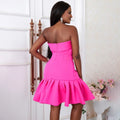 Hot Pink Strapless Ruffle Dress | Mini Dress with 3D Rosette Flower Detail MYLINE