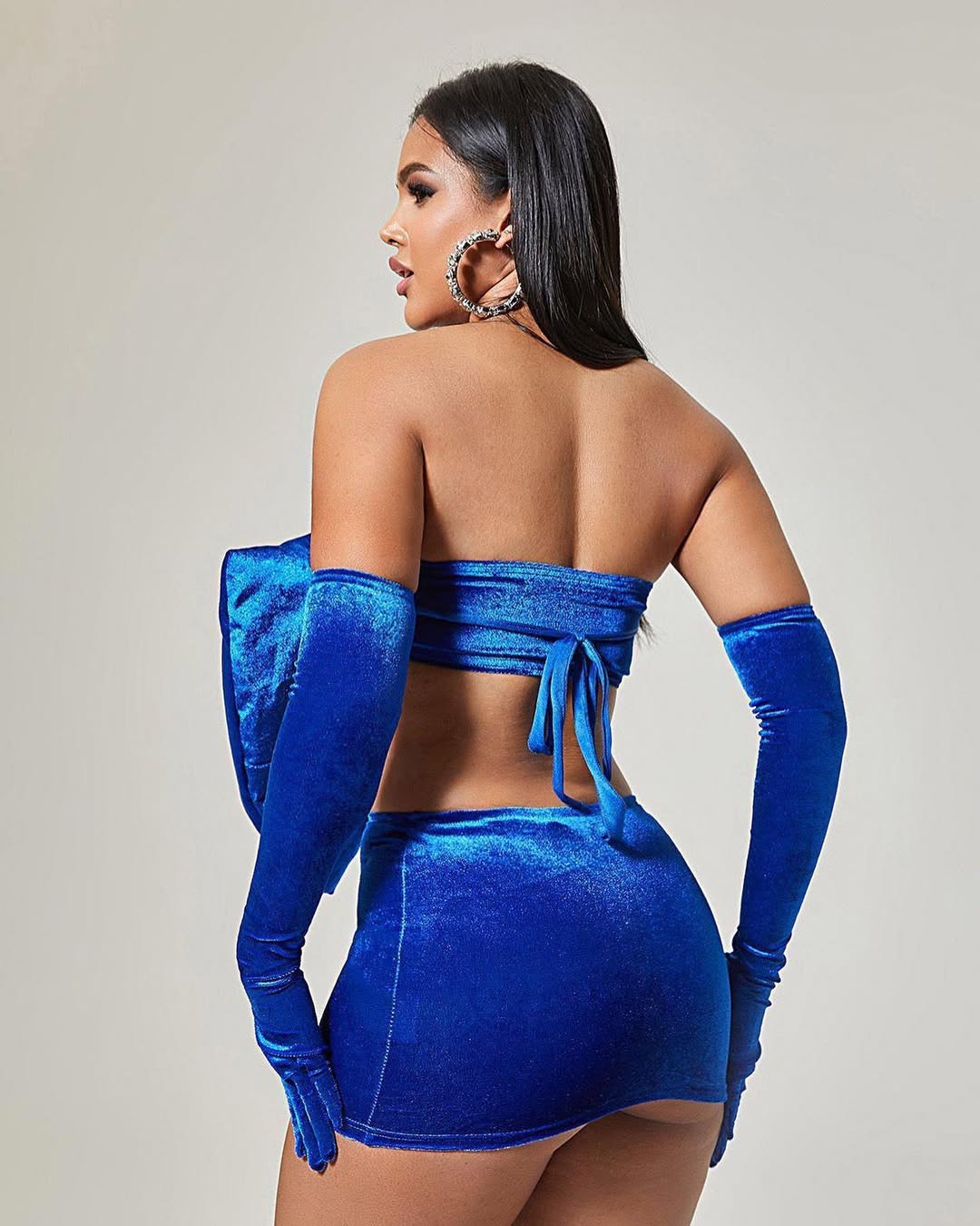 Velvet Bow Statement Mini Dress with Gloves