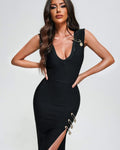 Black V-Neck Bandage Dress