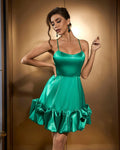 Luxury Satin A-Line Ruffle Mini Dress
