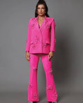 Elegant Floral Appliqué Blazer & Pants Suit Set