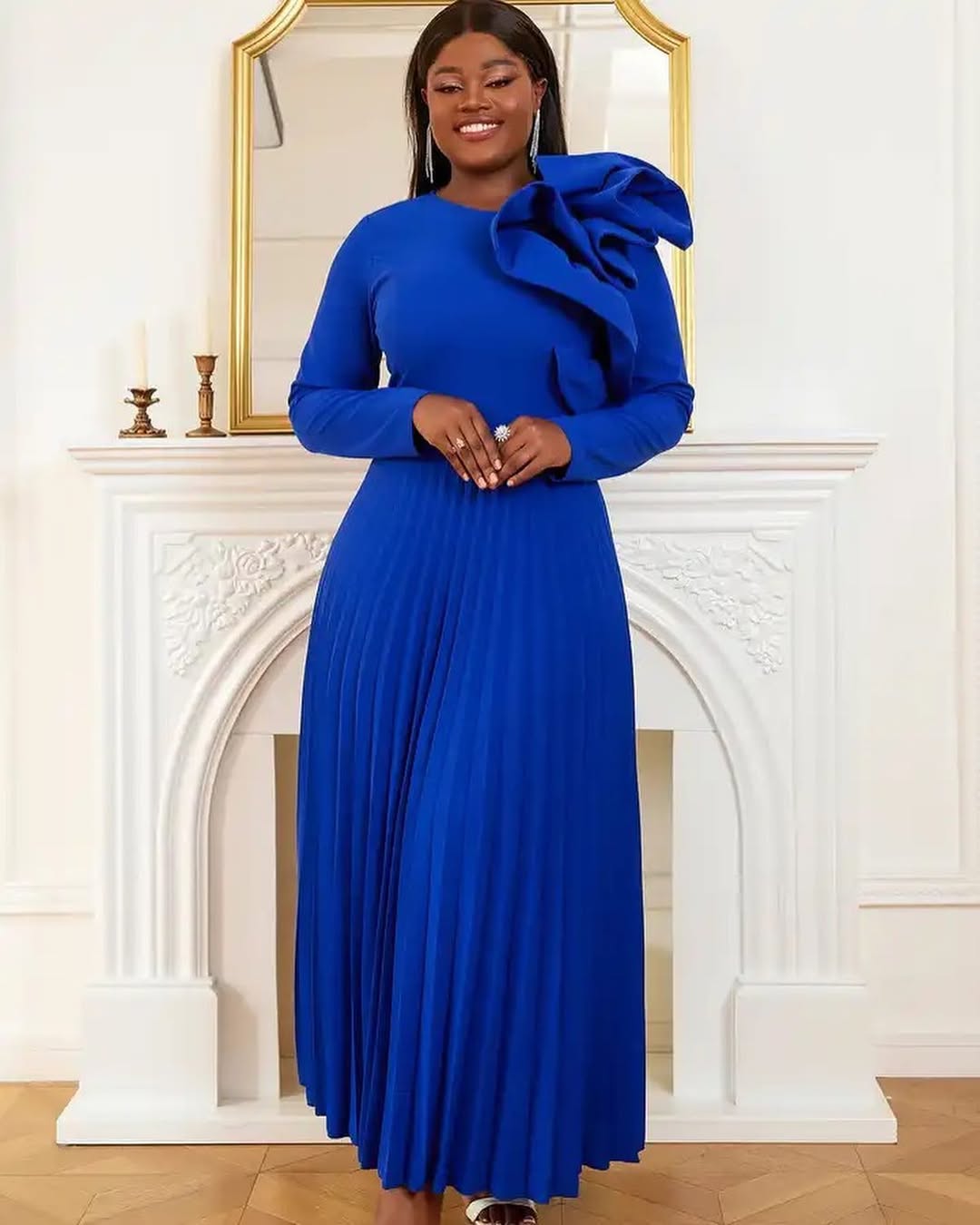 Elegant Royal Blue Pleated Maxi Dress