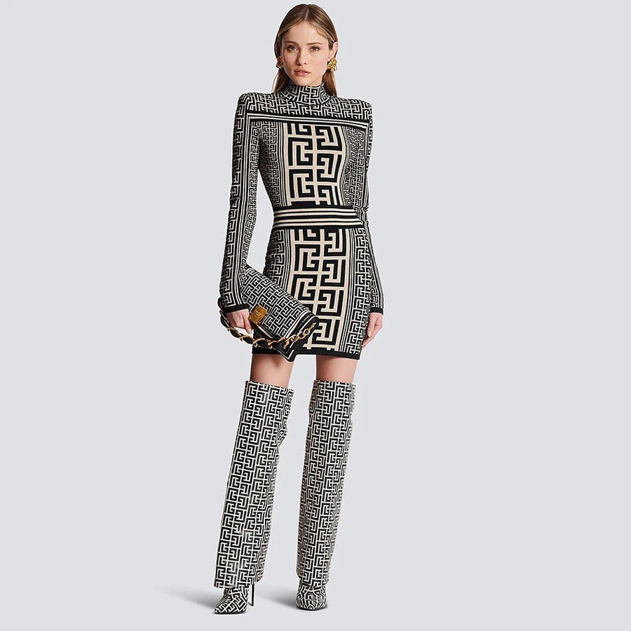 Geometric Knit Bodycon Mini Dress