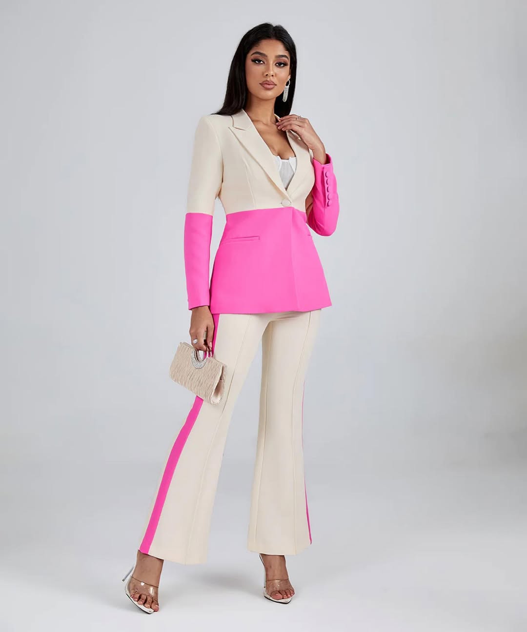 Color Block Blazer Suit Set