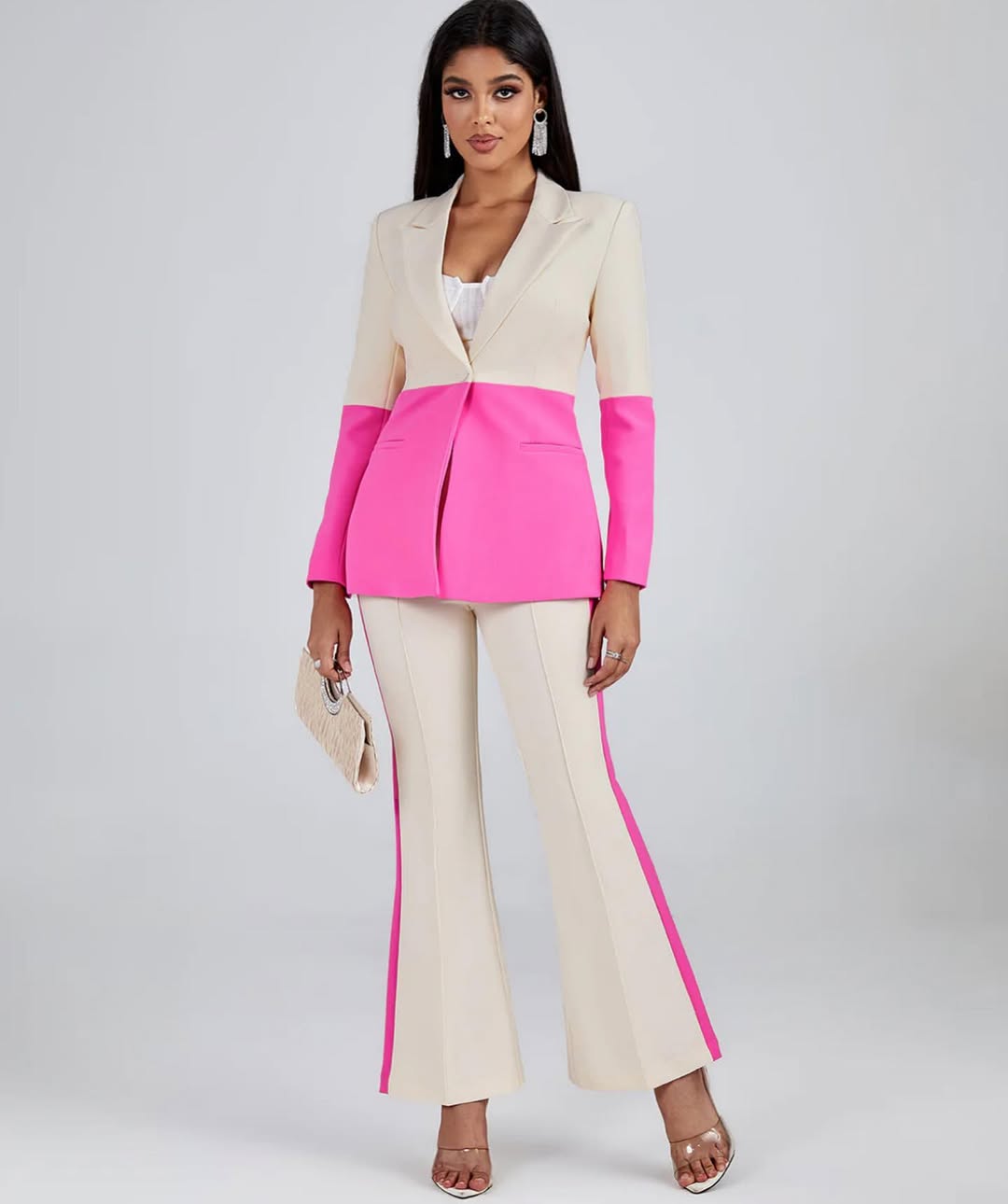 Color Block Blazer Suit Set