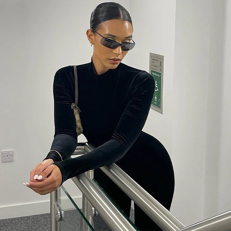 Midnight Velvet Sculpting High-Neck Jumpsuit