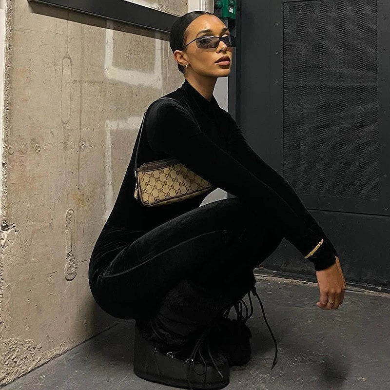 Midnight Velvet Sculpting High-Neck Jumpsuit