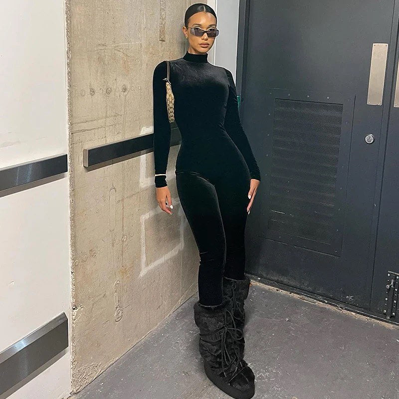 Midnight Velvet Sculpting High-Neck Jumpsuit