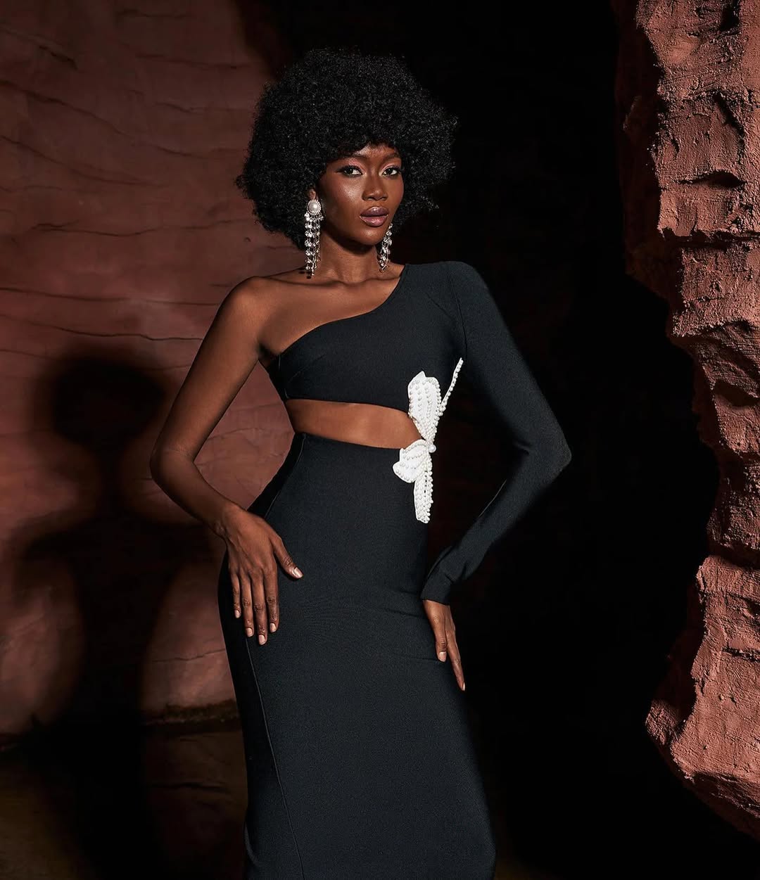 Midnight Bloom One-Shoulder Cut-Out Midi Dress MYLINE